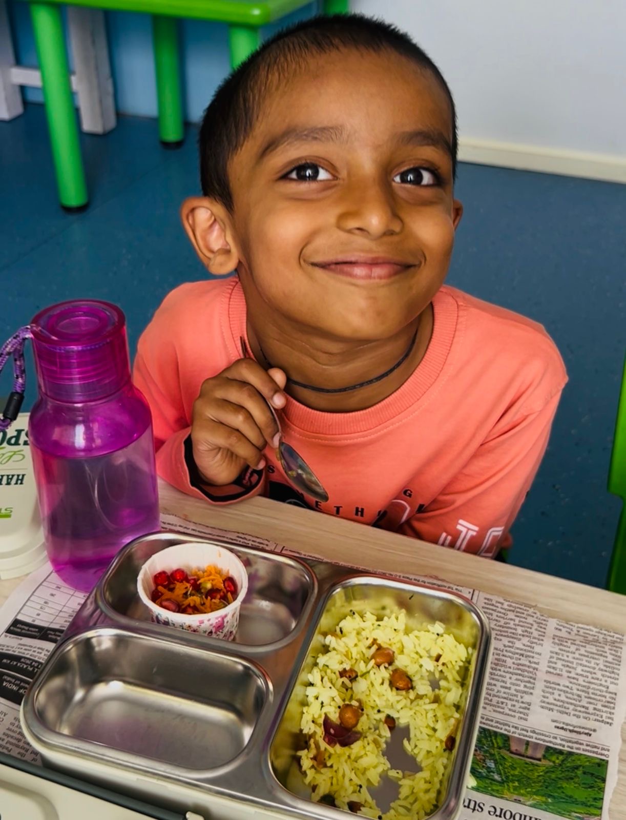 Happy kids at school lunchtime